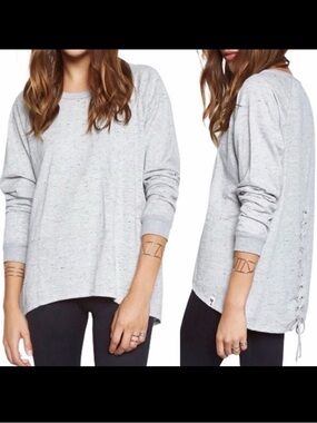 Michael Lauren Zuma Pullover Crewneck Lace Back Sweatshirt: Heather Grey